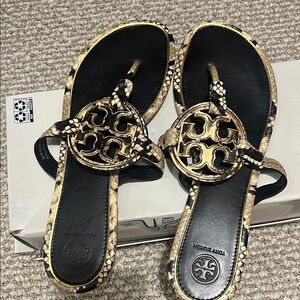 Tory Burch Black and ivory snake print Miller sandals  11